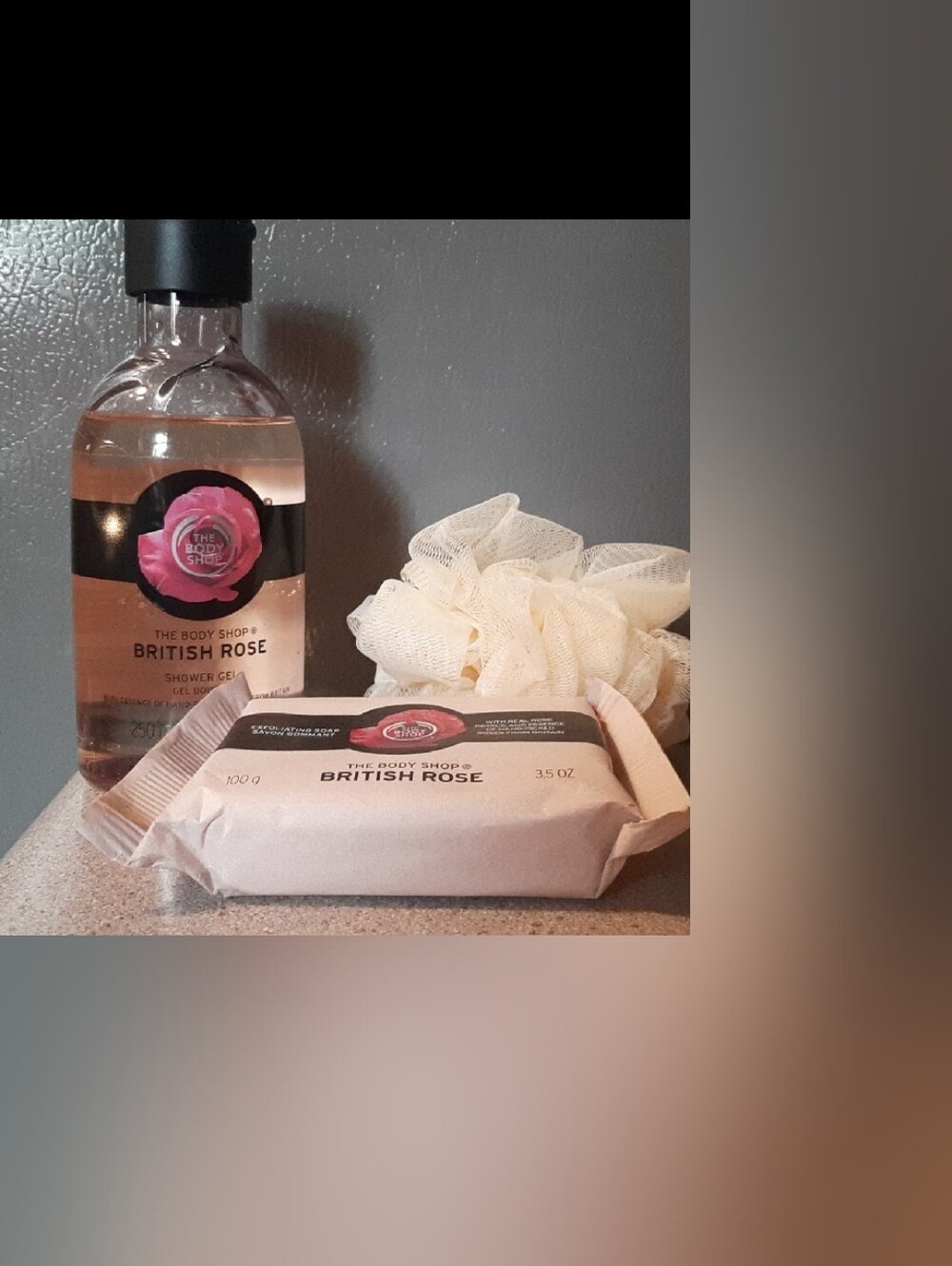 The Body Shop British Rose Shower Gel, Soap Bar and Puff